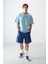 Açık Mavi %100 Pamuk Kalın Yumuşak Dokulu Oversize Fit Baskılı Erkek T-Shirt - 88354 4