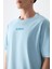 Açık Mavi %100 Pamuk Kalın Yumuşak Dokulu Oversize Fit Baskılı Erkek T-Shirt - 88354 5
