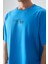 Petrol Mavi %100 Pamuk Kalın Yumuşak Dokulu Oversize Fit Baskılı Erkek T-Shirt - 88361 2