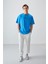 Petrol Mavi %100 Pamuk Kalın Yumuşak Dokulu Oversize Fit Baskılı Erkek T-Shirt - 88361 3