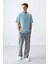 Açık Mavi %100 Pamuk Kalın Yumuşak Dokulu Oversize Fit Basic Erkek T-Shirt - 88353 1
