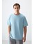 Açık Mavi %100 Pamuk Kalın Yumuşak Dokulu Oversize Fit Basic Erkek T-Shirt - 88353 2