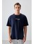 Lacivert %100 Pamuk Kalın Yumuşak Dokulu Oversize Fit Baskılı Erkek T-Shirt - 88361 1