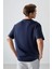 Lacivert %100 Pamuk Kalın Yumuşak Dokulu Oversize Fit Baskılı Erkek T-Shirt - 88361 5