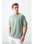 Açık Yeşil Pamuklu Kalın Yumuşak Dokulu Oversize Fit Basic Erkek T-Shirt - 88377 1