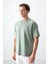 Açık Yeşil Pamuklu Kalın Yumuşak Dokulu Oversize Fit Basic Erkek T-Shirt - 88377 4
