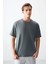 Haki %100 Pamuk Kalın Yumuşak Dokulu Oversize Fit Basic Erkek T-Shirt - 88353 2