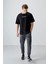 Siyah %100 Pamuk Kalın Yumuşak Dokulu Oversize Fit Baskılı Erkek T-Shirt - 88356 1