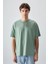 Açık Yeşil %100 Pamuk Kalın Yumuşak Dokulu Oversize Fit Baskılı Erkek T-Shirt - 88355 1