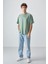 Açık Yeşil %100 Pamuk Kalın Yumuşak Dokulu Oversize Fit Baskılı Erkek T-Shirt - 88355 2