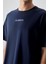 Lacivert %100 Pamuk Kalın Yumuşak Dokulu Oversize Fit Baskılı Erkek T-Shirt - 88354 3