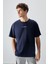 Lacivert %100 Pamuk Kalın Yumuşak Dokulu Oversize Fit Baskılı Erkek T-Shirt - 88354 5