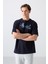 Lacivert Pamuklu Kalın Yumuşak Dokulu Oversize Fit Baskılı Erkek T-Shirt - 88344 1