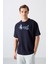 Lacivert Pamuklu Kalın Yumuşak Dokulu Oversize Fit Baskılı Erkek T-Shirt - 88344 4