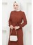 Lara Kuşaklı Elbise Kahverengi HM2371 2