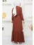 Lara Kuşaklı Elbise Kahverengi HM2371 5