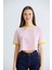 Çizgili Crop Tshirt Pembe 1