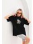 Stil Aura Stilaura Unisex Baskılı Oversize T-Shirt - Siyah 4