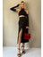 Siyah Basic Midi Boy Büzgülü Keten Etek MG1540 1