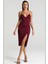 Bordo V Yaka Yırtmaçlı Saten Elbise MG1742 1