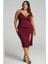 Bordo V Yaka Yırtmaçlı Saten Elbise MG1742 2