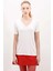 Kadın Ekru V Yaka Hafif Oversize T-Shirt HZL24S-BD143151 1