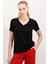 Kadın Siyah V Yaka Hafif Oversize T-Shirt HZL24S-BD143151 1