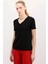 Kadın Siyah V Yaka Hafif Oversize T-Shirt HZL24S-BD143151 2