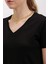 Kadın Siyah V Yaka Hafif Oversize T-Shirt HZL24S-BD143151 3