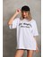 Unisex Baskılı Oversize T-Shirt - Beyaz 1