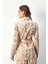 Parlak Desenli Kuşaklı Uzun Ceket - Bej 5