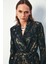 Parlak Desenli Kuşaklı Uzun Ceket - Siyah 4
