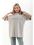 Unisex Taş Desenli Oversize T-Shirt - Gri 3