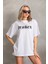 Unisex Baskılı Oversize T-Shirt - Beyaz 1