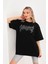 Unisex Taş Desenli Oversize T-Shirt - Siyah 1
