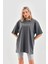 Unisex Taş Desenli Oversize T-Shirt - Füme 4