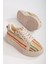 Krem - Renkli Hasır Tasarım, Topuk Boyu 4.5 Cm, Poli Air Hafif Taban Kadın Sneaker 1