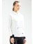 Tekno Trust Ekru Ekru Regular Fit Kapüşonlu Düz Pamuklu Kanguru Cep Uzun Kol Kadın Sweatshirt Örme Regular Ferm 3