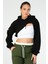 Tekno Trust Regular Siyah Regular Fit Kapüşonlu Pitikareli Kapitone Kadın Crop Sweatshirt Siyah Crop Örme 1
