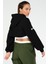 Tekno Trust Regular Siyah Regular Fit Kapüşonlu Pitikareli Kapitone Kadın Crop Sweatshirt Siyah Crop Örme 4