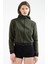 Tekno Trust Haki Haki Slim Fit Düz Pamuklu Kapüşonlu Fermuarlı Kadın Sweatshirt Tekli 3