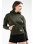 Tekno Trust Fermuarlı Haki Regular Fit Düz Pamuklu Kapüşonlu Kanguru Cep Kadın Sweatshirt Haki Örme Regular Kap 1