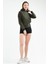 Tekno Trust Fermuarlı Haki Regular Fit Düz Pamuklu Kapüşonlu Kanguru Cep Kadın Sweatshirt Haki Örme Regular Kap 2