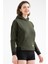 Tekno Trust Fermuarlı Haki Regular Fit Düz Pamuklu Kapüşonlu Kanguru Cep Kadın Sweatshirt Haki Örme Regular Kap 3