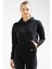 Tekno Trust Regular Siyah Regular Fit Kapüşonlu Düz Pamuklu Kanguru Cep Uzun Kol Kadın Sweatshirt Siyah Fermuar 5