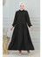 Sofya Keten Düğmeli Kloş ELBISE-2328 Siyah 1