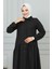 Sofya Keten Düğmeli Kloş ELBISE-2328 Siyah 2