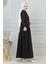 Sofya Keten Düğmeli Kloş ELBISE-2328 Siyah 4
