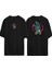 Çılgın Tavşan Kafatası Ön Arka Baskılı Sıyah Oversize T-Shirt 1