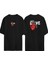 Love Kalp Ön Arka Baskılı Sıyah Oversize T-Shirt 1